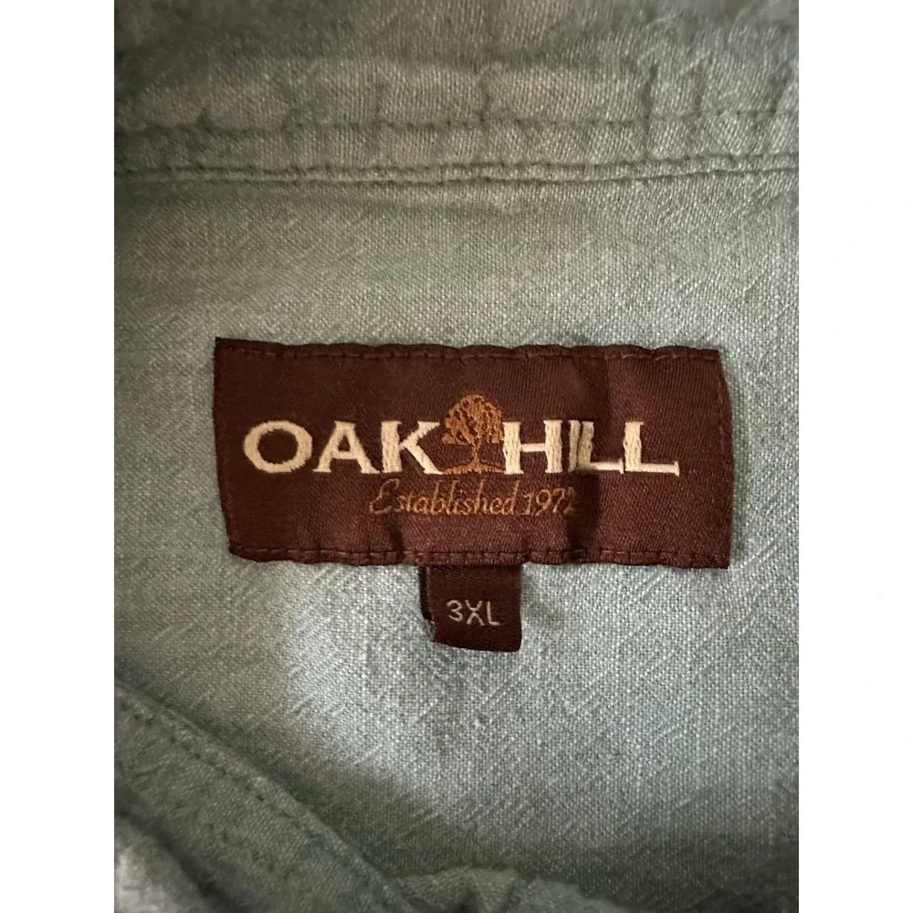 Oak Hill Men's 3XL Button Up Shirt Linen/Cotton Blend Aqua Blue Casual Golf - Picture 3 of 7